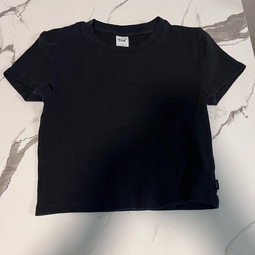 TNA Black Ribbed Crop Tee